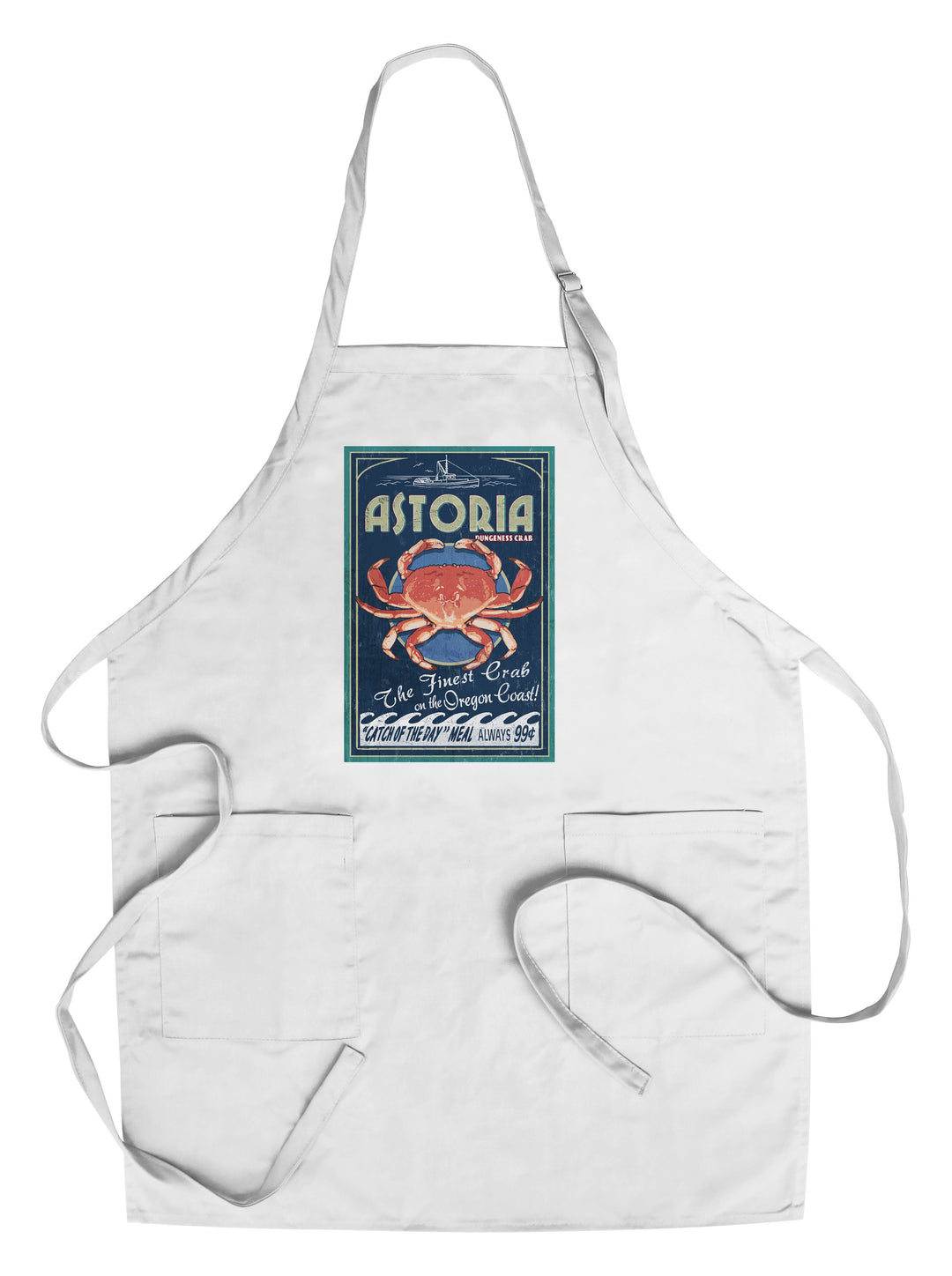 Astoria, Oregon, Dungeness Crab, Vintage Sign, Lantern Press Artwork, Towels and Aprons Kitchen Lantern Press Chef's Apron 
