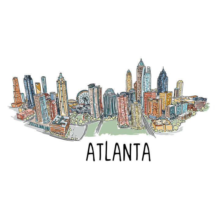 Atlanta, Georgia, Line Drawing, Lantern Press Artwork, Towels and Aprons Kitchen Lantern Press 