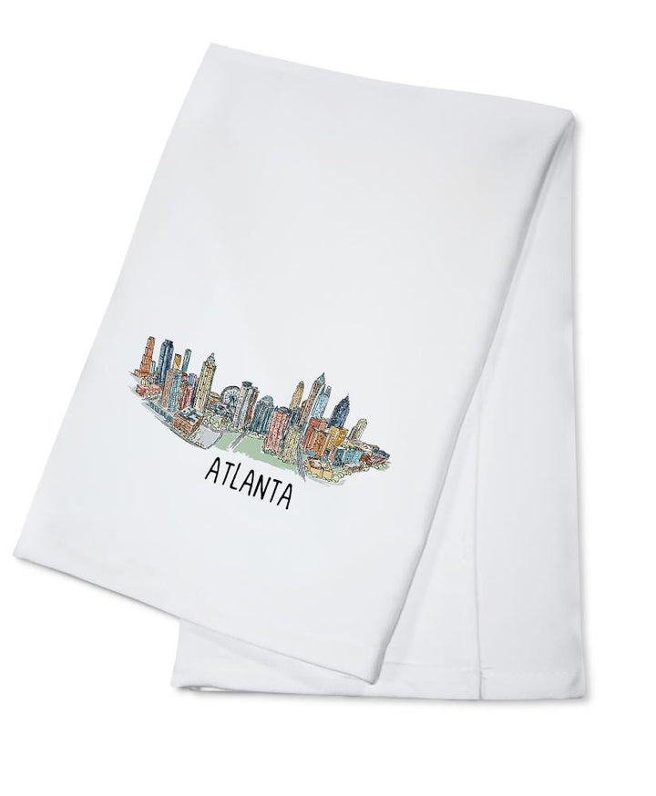 Atlanta, Georgia, Line Drawing, Lantern Press Artwork, Towels and Aprons Kitchen Lantern Press Cotton Towel 