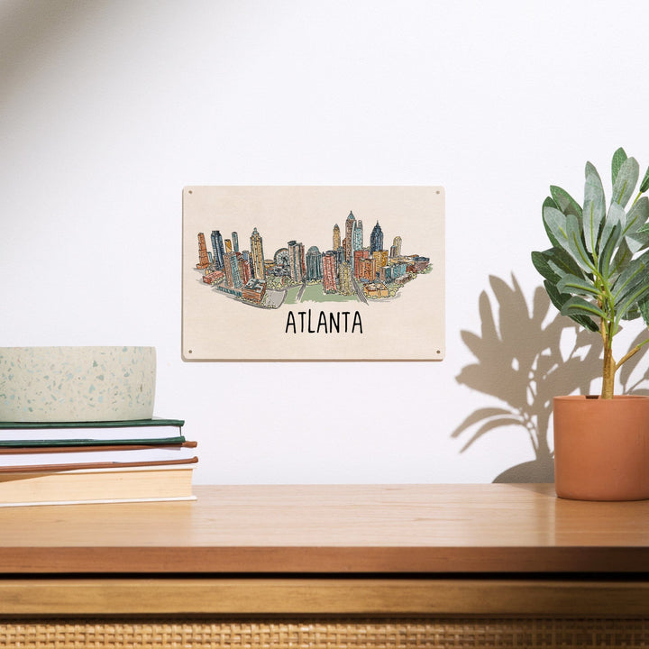 Atlanta, Georgia, Line Drawing, Lantern Press Artwork, Wood Signs and Postcards Wood Lantern Press 