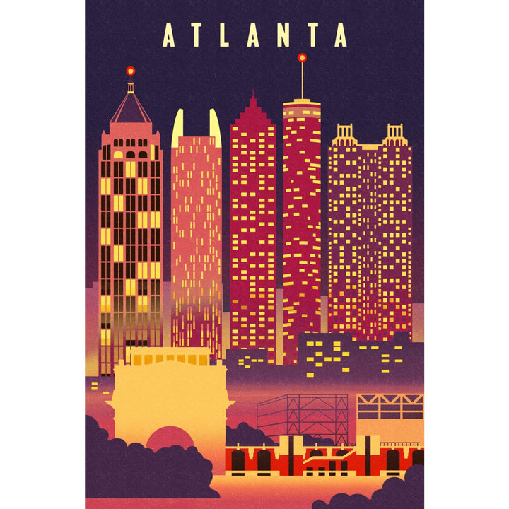 Atlanta, Georgia, Neon Skyline, Lantern Press Artwork, Stretched Canvas Canvas Lantern Press 