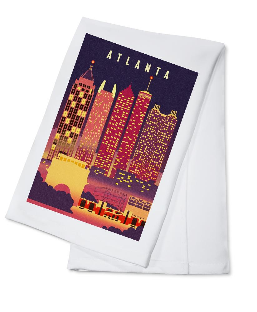 Atlanta, Georgia, Neon Skyline, Lantern Press Artwork, Towels and Aprons Kitchen Lantern Press 