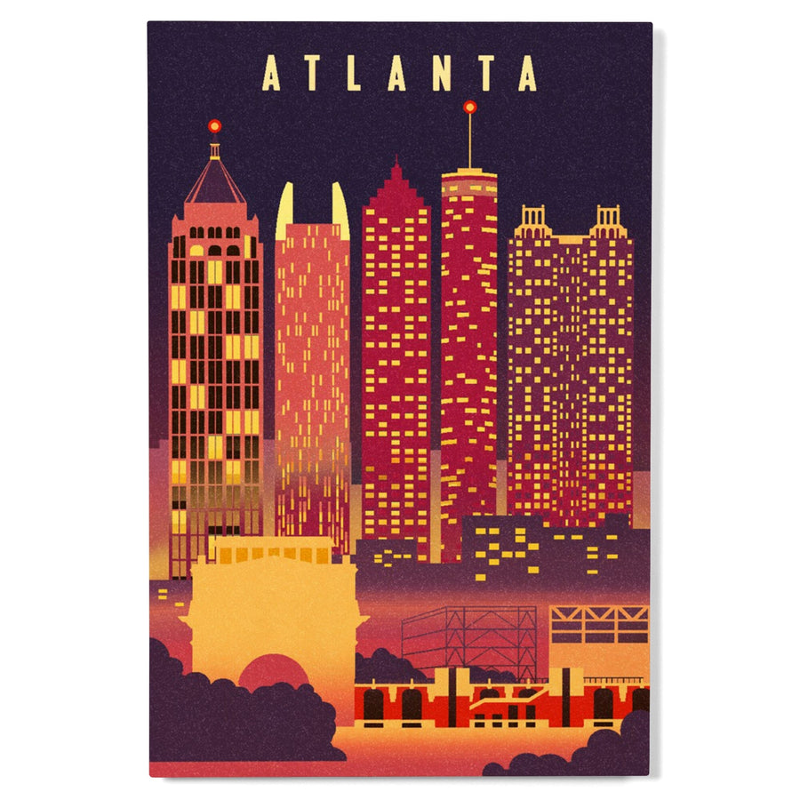 Atlanta, Georgia, Neon Skyline, Lantern Press Artwork, Wood Signs and Postcards Wood Lantern Press 