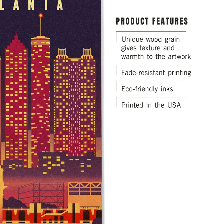 Atlanta, Georgia, Neon Skyline, Lantern Press Artwork, Wood Signs and Postcards Wood Lantern Press 