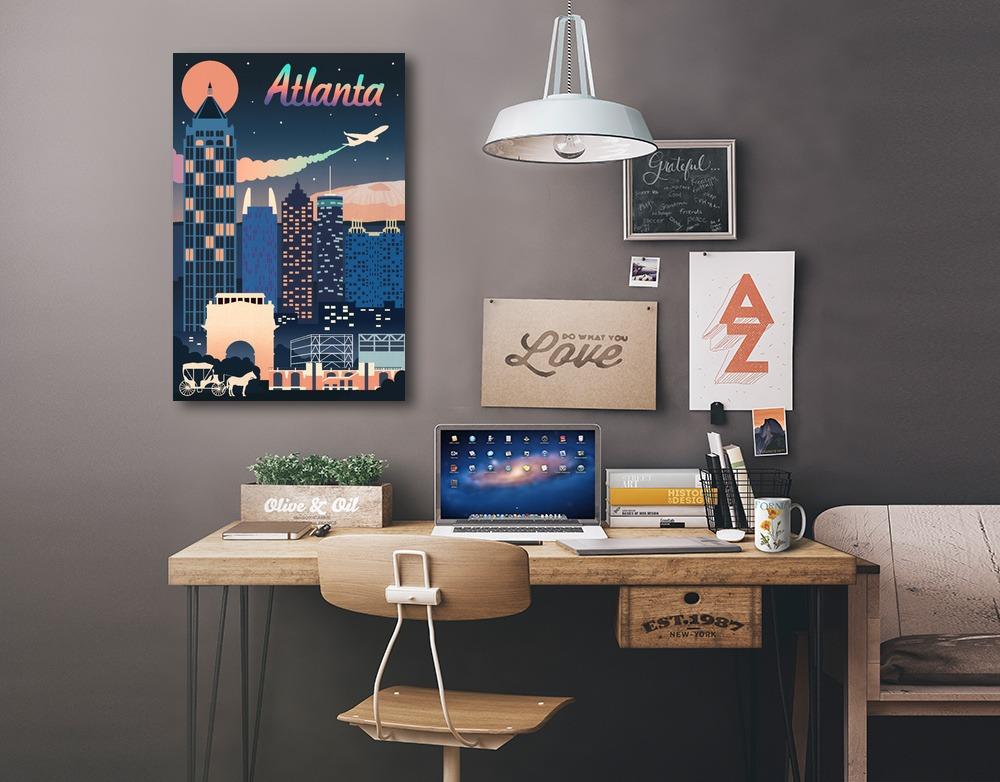 Atlanta, Georgia, Retro Skyline Chromatic Series, Lantern Press Artwork, Stretched Canvas Canvas Lantern Press 