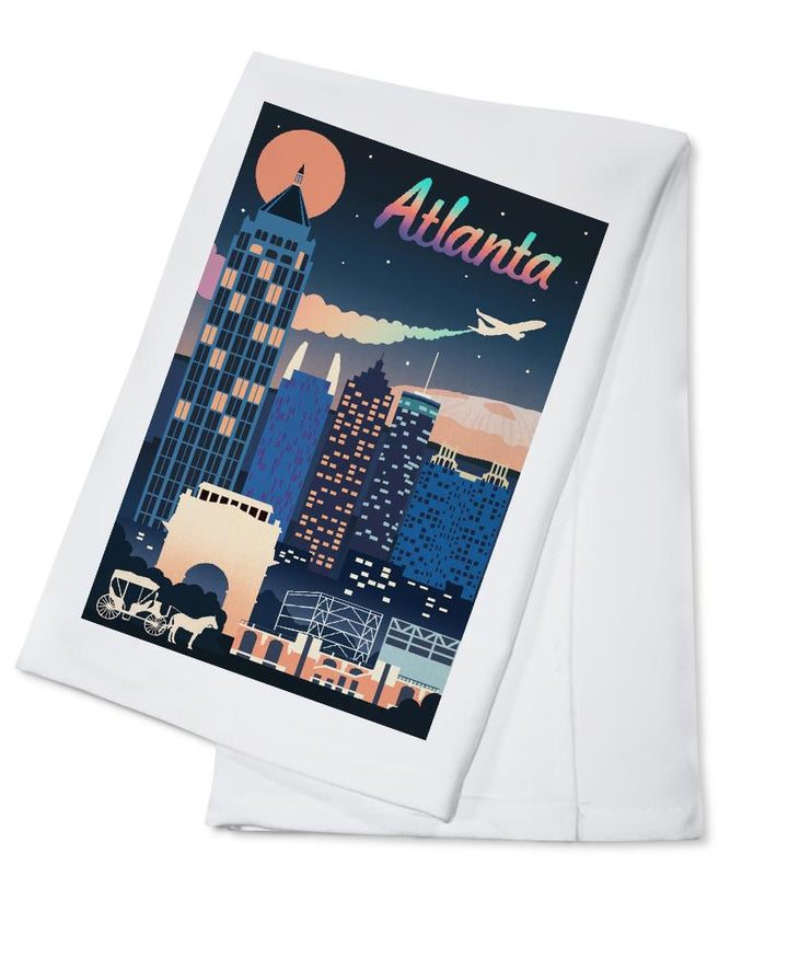 Atlanta, Georgia, Retro Skyline Chromatic Series, Lantern Press Artwork, Towels and Aprons Kitchen Lantern Press 
