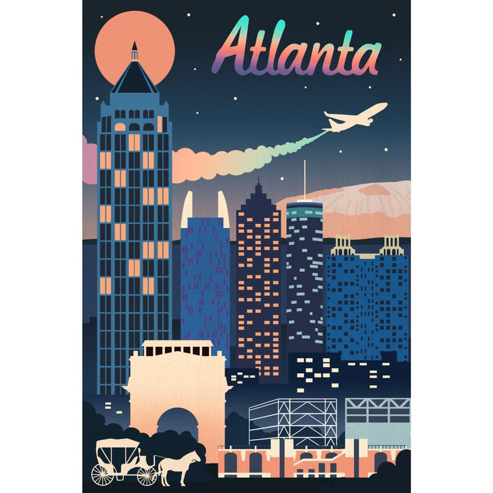 Atlanta, Georgia, Retro Skyline Chromatic Series, Lantern Press Artwork, Towels and Aprons Kitchen Lantern Press 