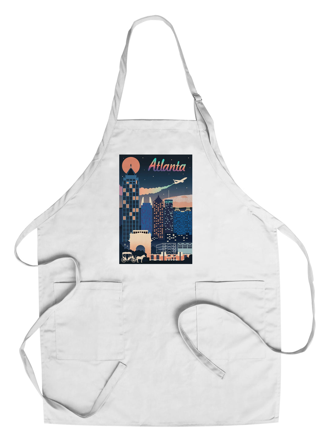 Atlanta, Georgia, Retro Skyline Chromatic Series, Lantern Press Artwork, Towels and Aprons Kitchen Lantern Press Chef's Apron 