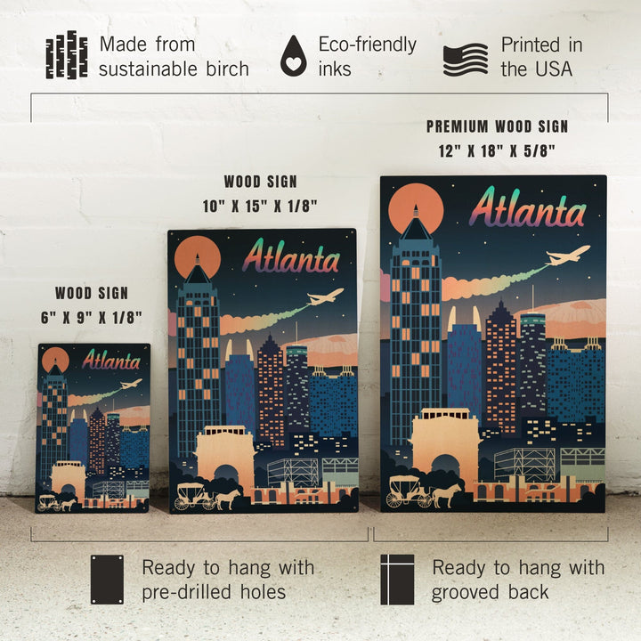 Atlanta, Georgia, Retro Skyline Chromatic Series, Lantern Press Artwork, Wood Signs and Postcards Wood Lantern Press 