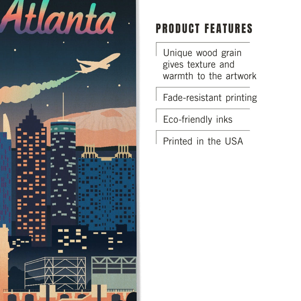Atlanta, Georgia, Retro Skyline Chromatic Series, Lantern Press Artwork, Wood Signs and Postcards Wood Lantern Press 