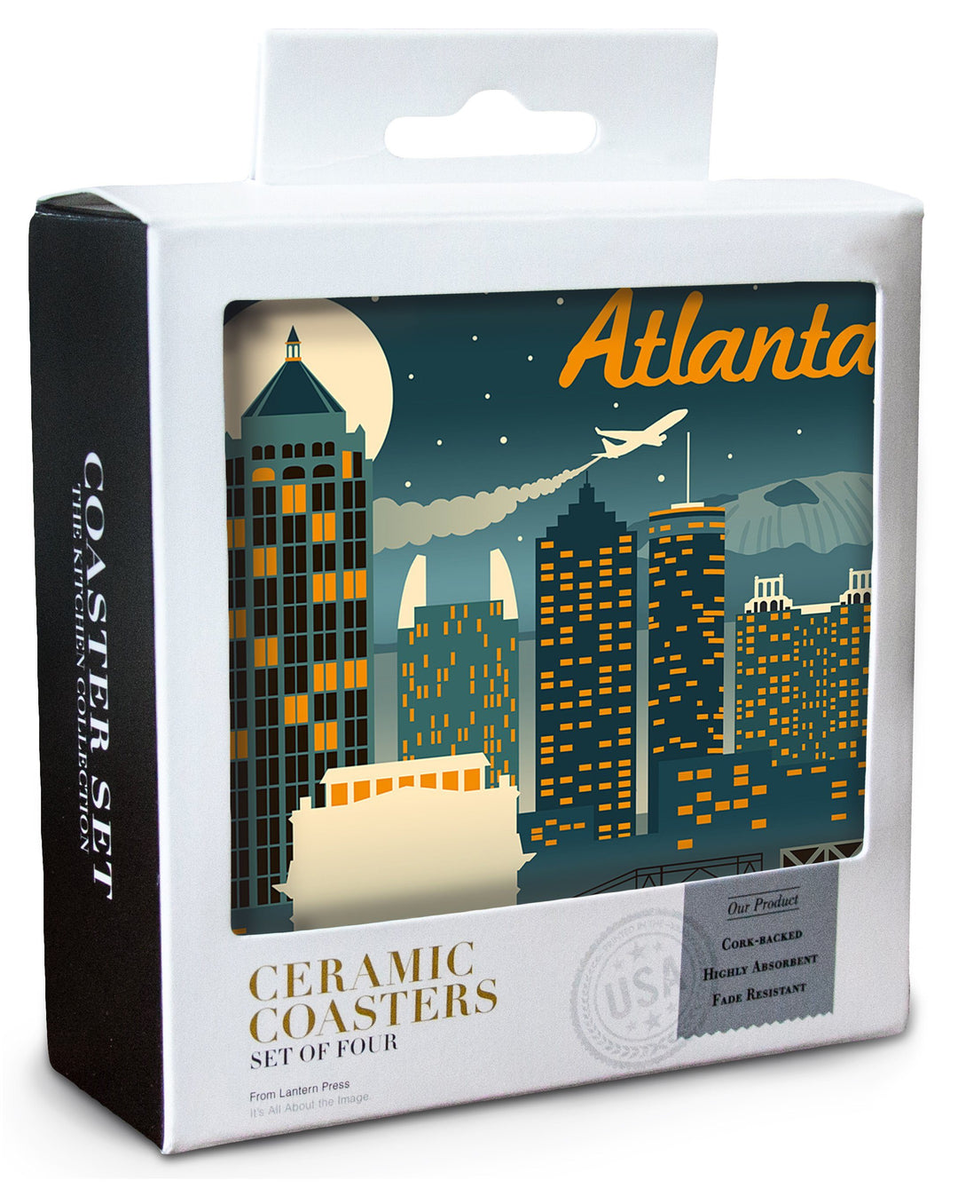 Atlanta, Georgia, Retro Skyline, Lantern Press Artwork, Coaster Set Coasters Lantern Press 
