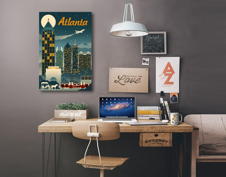 Atlanta, Georgia, Retro Skyline, Lantern Press Artwork, Stretched Canvas Canvas Lantern Press 