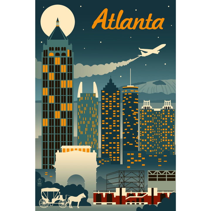 Atlanta, Georgia, Retro Skyline, Lantern Press Artwork, Towels and Aprons Kitchen Lantern Press 