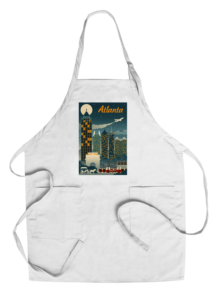 Atlanta, Georgia, Retro Skyline, Lantern Press Artwork, Towels and Aprons Kitchen Lantern Press Chef's Apron 