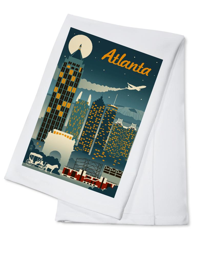 Atlanta, Georgia, Retro Skyline, Lantern Press Artwork, Towels and Aprons Kitchen Lantern Press Cotton Towel 