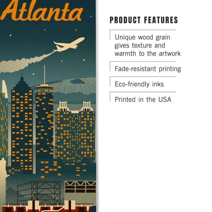 Atlanta, Georgia, Retro Skyline, Lantern Press Artwork, Wood Signs and Postcards Wood Lantern Press 