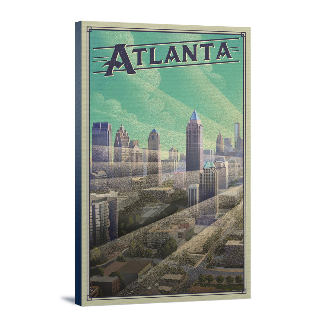 Atlanta, Georgia, Skyline, Litho, Lantern Press Artwork, Stretched Canvas Canvas Lantern Press 12x18 Stretched Canvas 