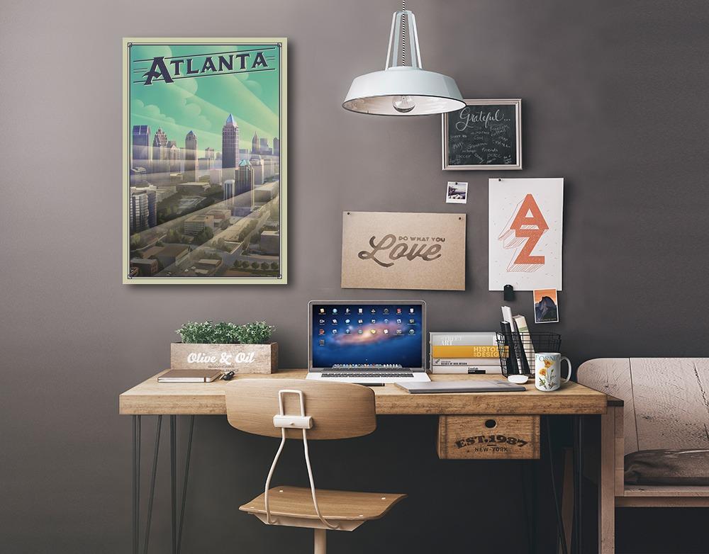 Atlanta, Georgia, Skyline, Litho, Lantern Press Artwork, Stretched Canvas Canvas Lantern Press 