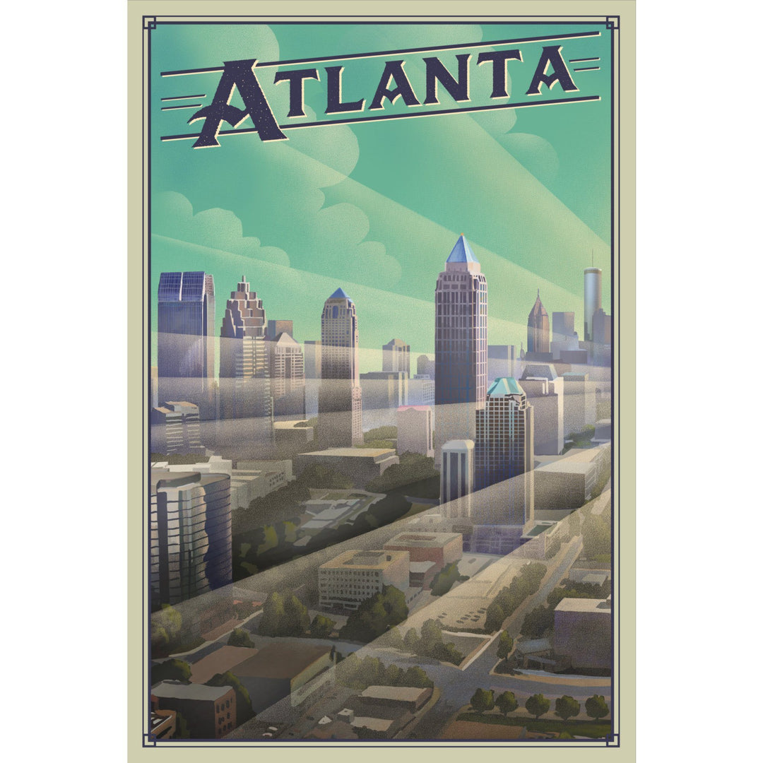 Atlanta, Georgia, Skyline, Litho, Lantern Press Artwork, Stretched Canvas Canvas Lantern Press 