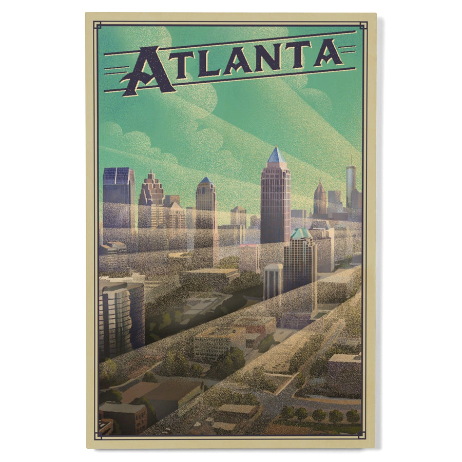 Atlanta, Georgia, Skyline, Litho, Lantern Press Artwork, Wood Signs and Postcards Wood Lantern Press 