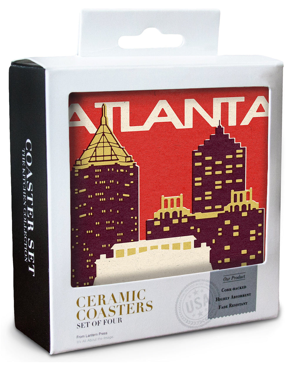 Atlanta, Georgia, Woodblock, Lantern Press Artwork, Coaster Set Coasters Lantern Press 
