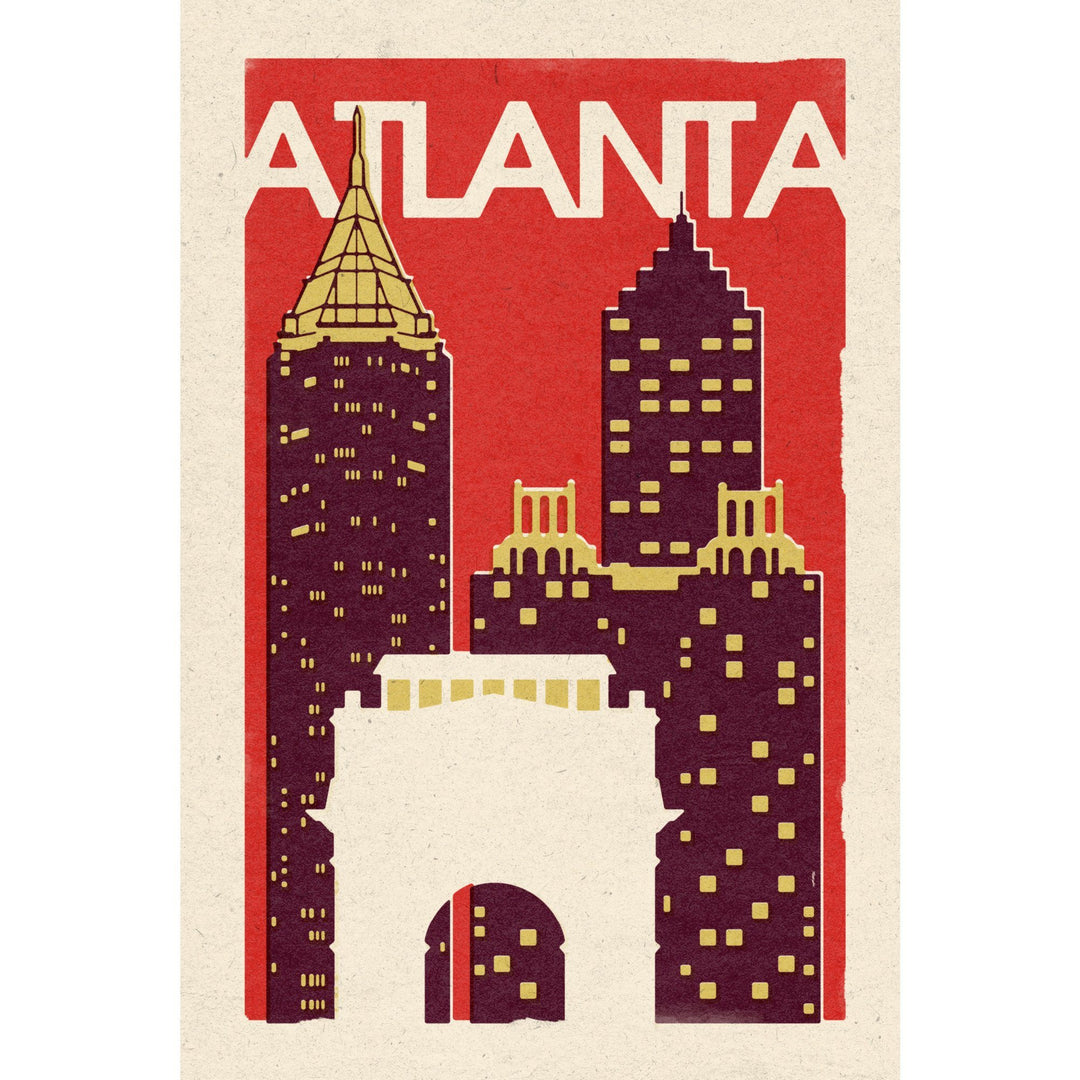 Atlanta, Georgia, Woodblock, Lantern Press Artwork, Towels and Aprons Kitchen Lantern Press 