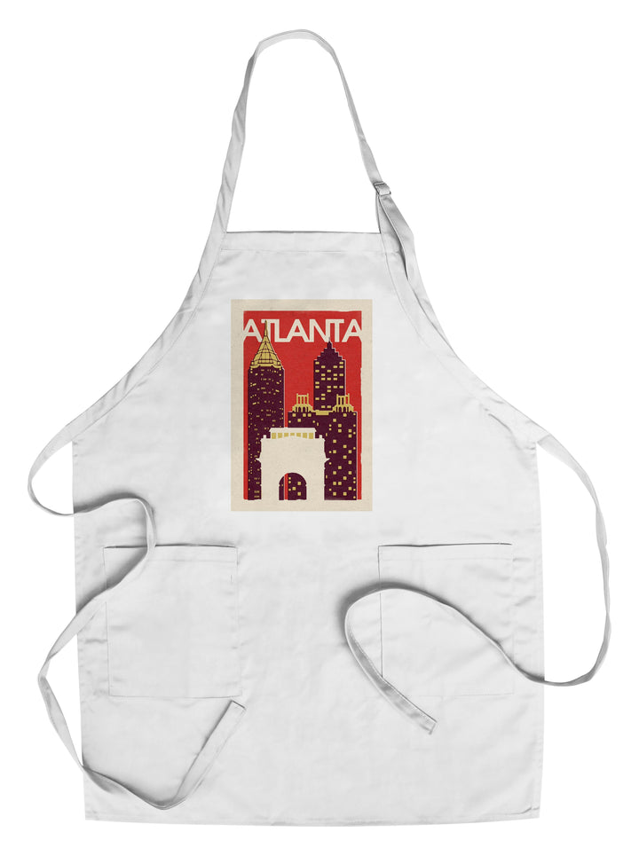 Atlanta, Georgia, Woodblock, Lantern Press Artwork, Towels and Aprons Kitchen Lantern Press Chef's Apron 