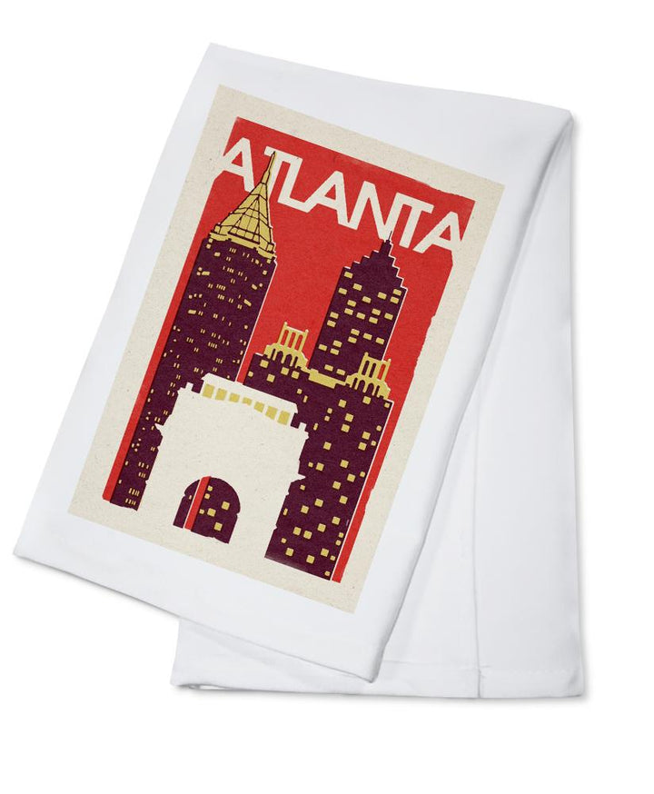Atlanta, Georgia, Woodblock, Lantern Press Artwork, Towels and Aprons Kitchen Lantern Press Cotton Towel 