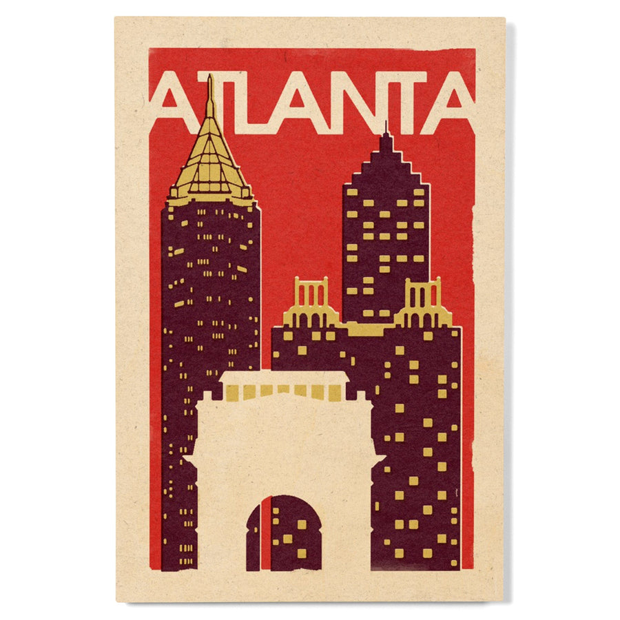 Atlanta, Georgia, Woodblock, Lantern Press Artwork, Wood Signs and Postcards Wood Lantern Press 