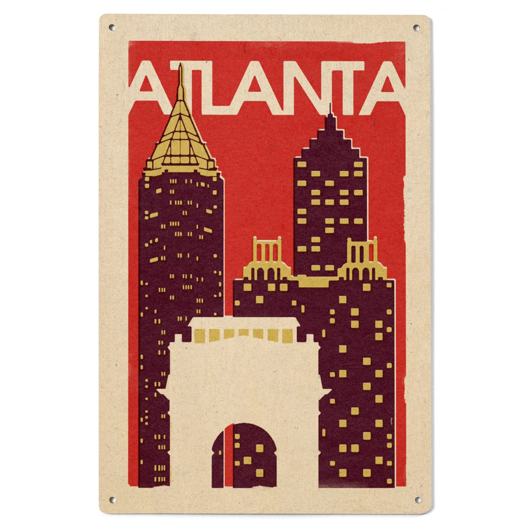 Atlanta, Georgia, Woodblock, Lantern Press Artwork, Wood Signs and Postcards Wood Lantern Press 