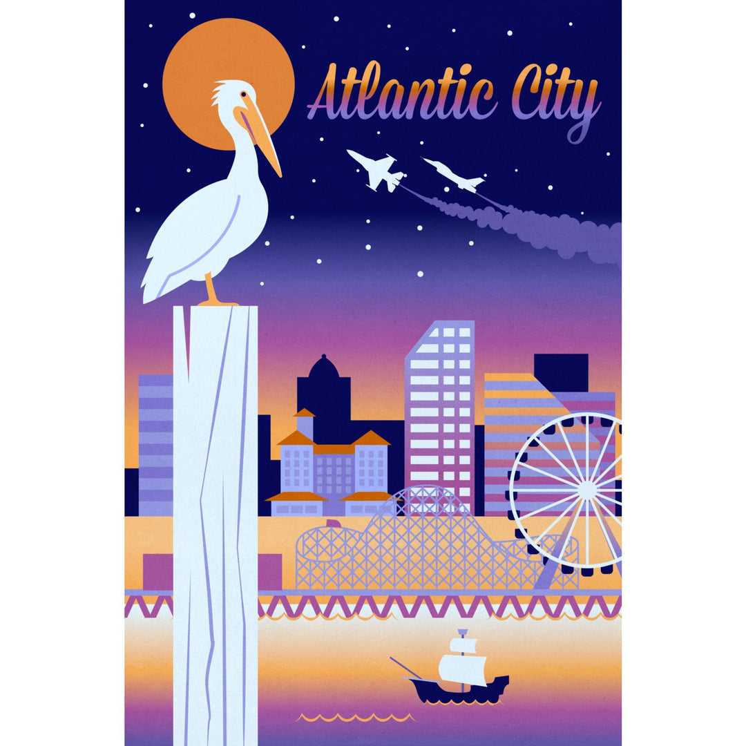 Atlantic City, New Jersey, Retro Skyline Chromatic Series, Lantern Press Artwork, Towels and Aprons Kitchen Lantern Press 
