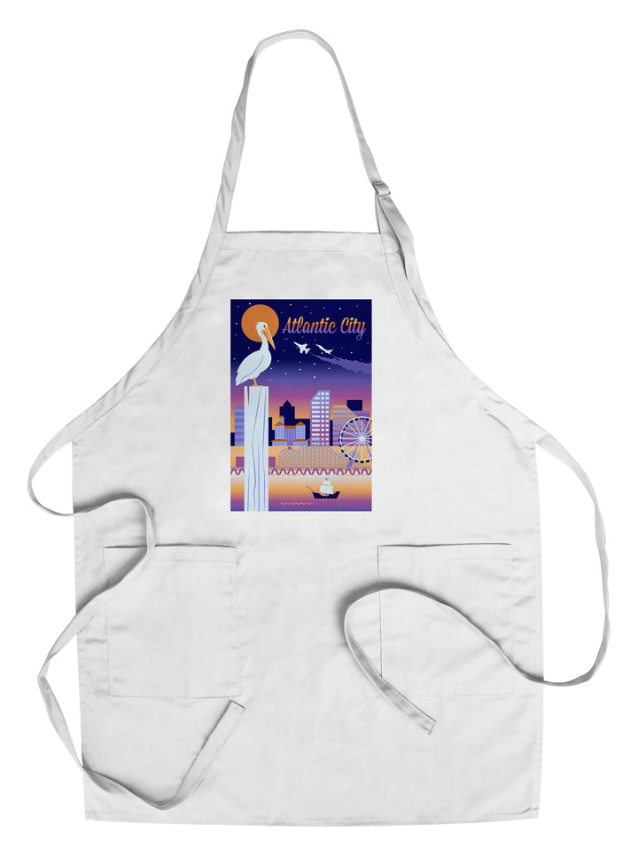 Atlantic City, New Jersey, Retro Skyline Chromatic Series, Lantern Press Artwork, Towels and Aprons Kitchen Lantern Press Chef's Apron 