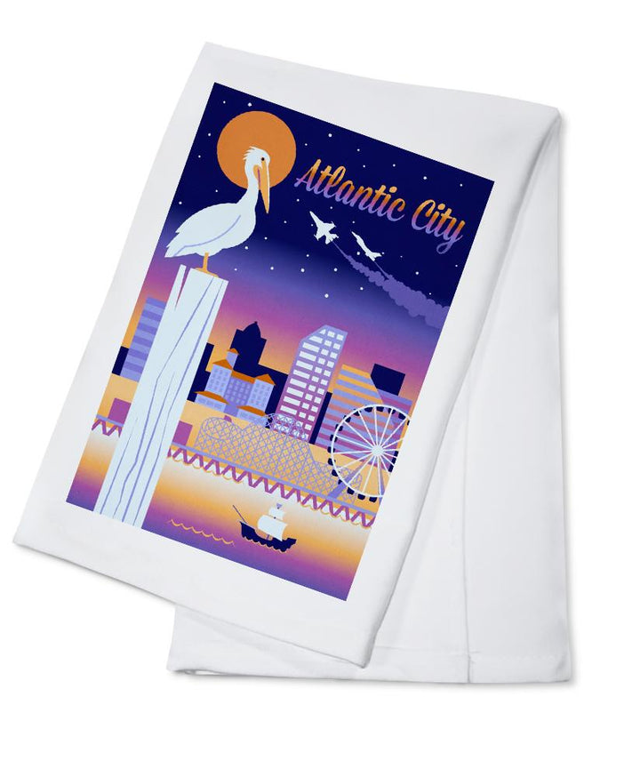 Atlantic City, New Jersey, Retro Skyline Chromatic Series, Lantern Press Artwork, Towels and Aprons Kitchen Lantern Press Cotton Towel 