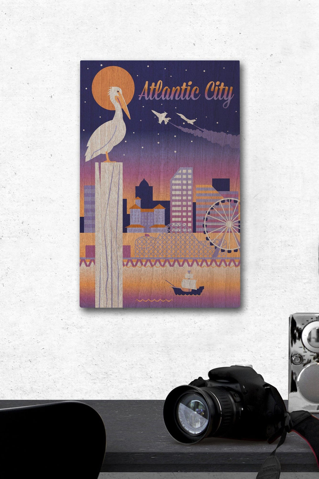 Atlantic City, New Jersey, Retro Skyline Chromatic Series, Lantern Press Artwork, Wood Signs and Postcards Wood Lantern Press 12 x 18 Wood Gallery Print 