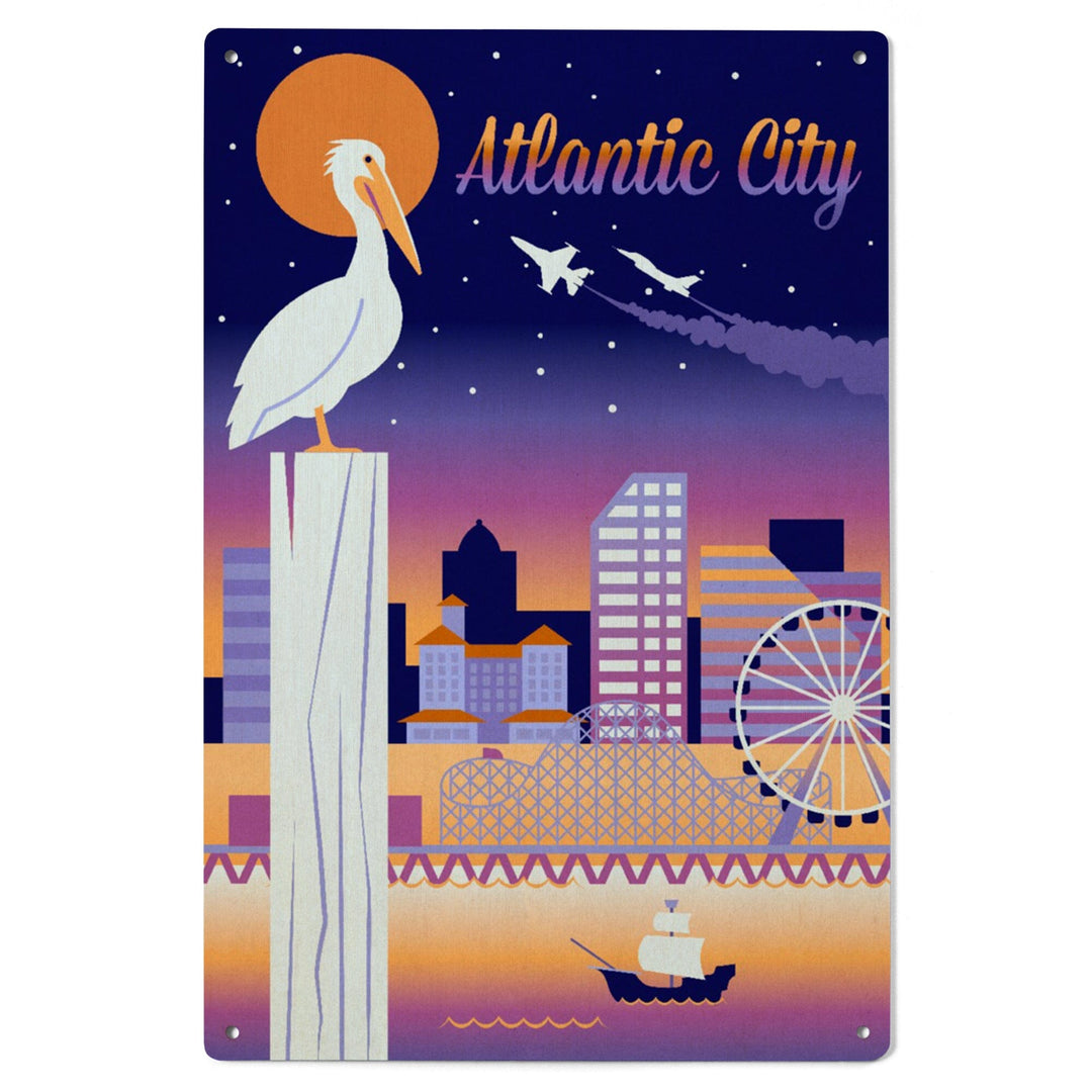 Atlantic City, New Jersey, Retro Skyline Chromatic Series, Lantern Press Artwork, Wood Signs and Postcards Wood Lantern Press 