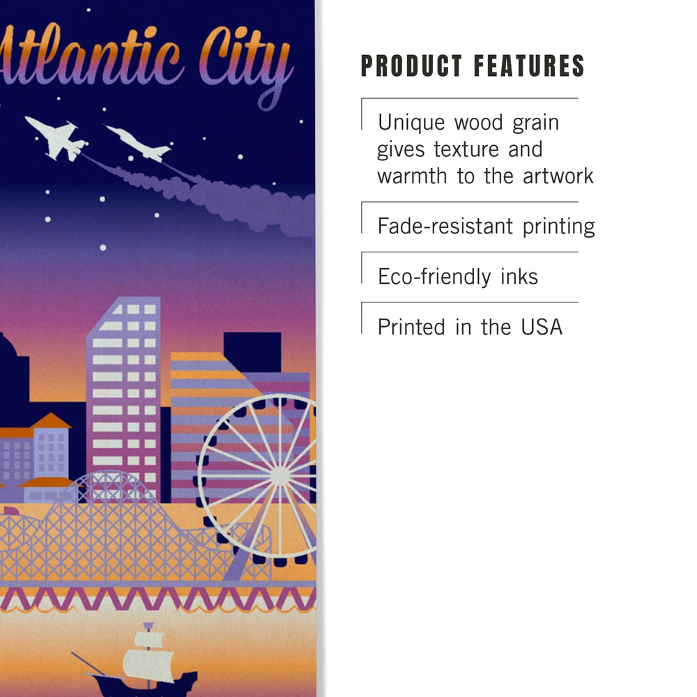 Atlantic City, New Jersey, Retro Skyline Chromatic Series, Lantern Press Artwork, Wood Signs and Postcards Wood Lantern Press 