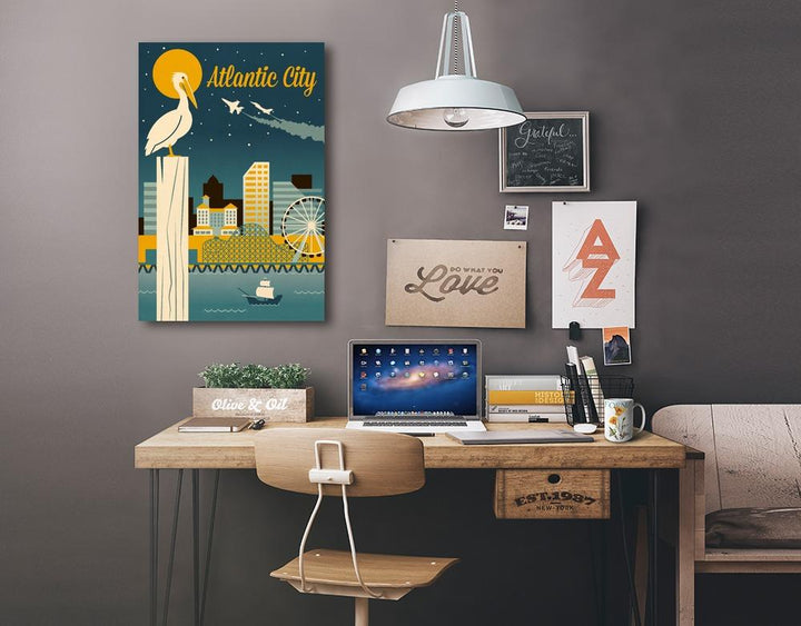 Atlantic City, New Jersey, Retro Skyline Classic Series, Lantern Press Artwork, Stretched Canvas Canvas Lantern Press 
