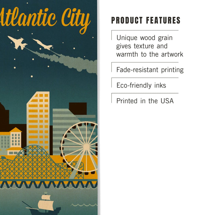 Atlantic City, New Jersey, Retro Skyline Classic Series, Lantern Press Artwork, Wood Signs and Postcards Wood Lantern Press 