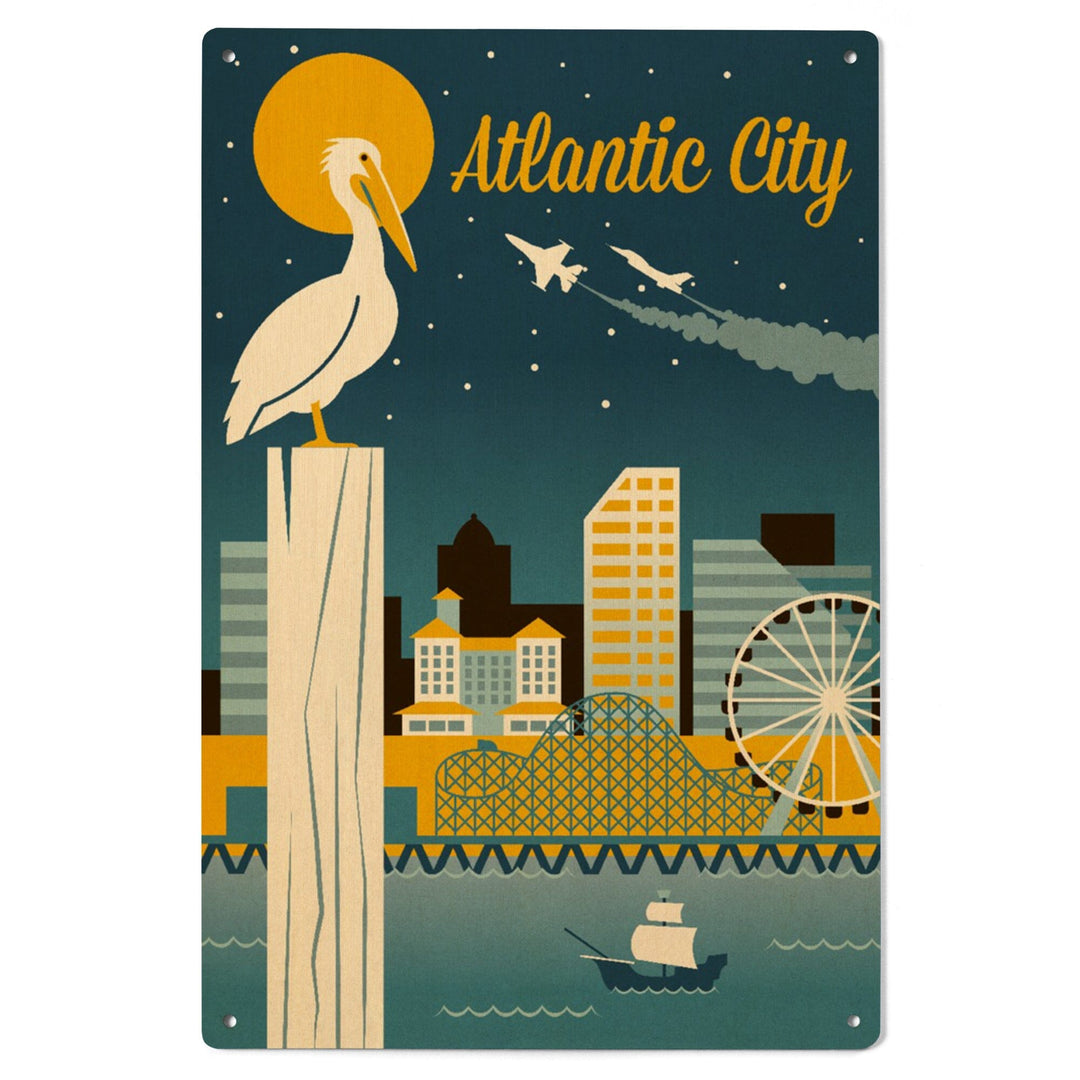 Atlantic City, New Jersey, Retro Skyline Classic Series, Lantern Press Artwork, Wood Signs and Postcards Wood Lantern Press 