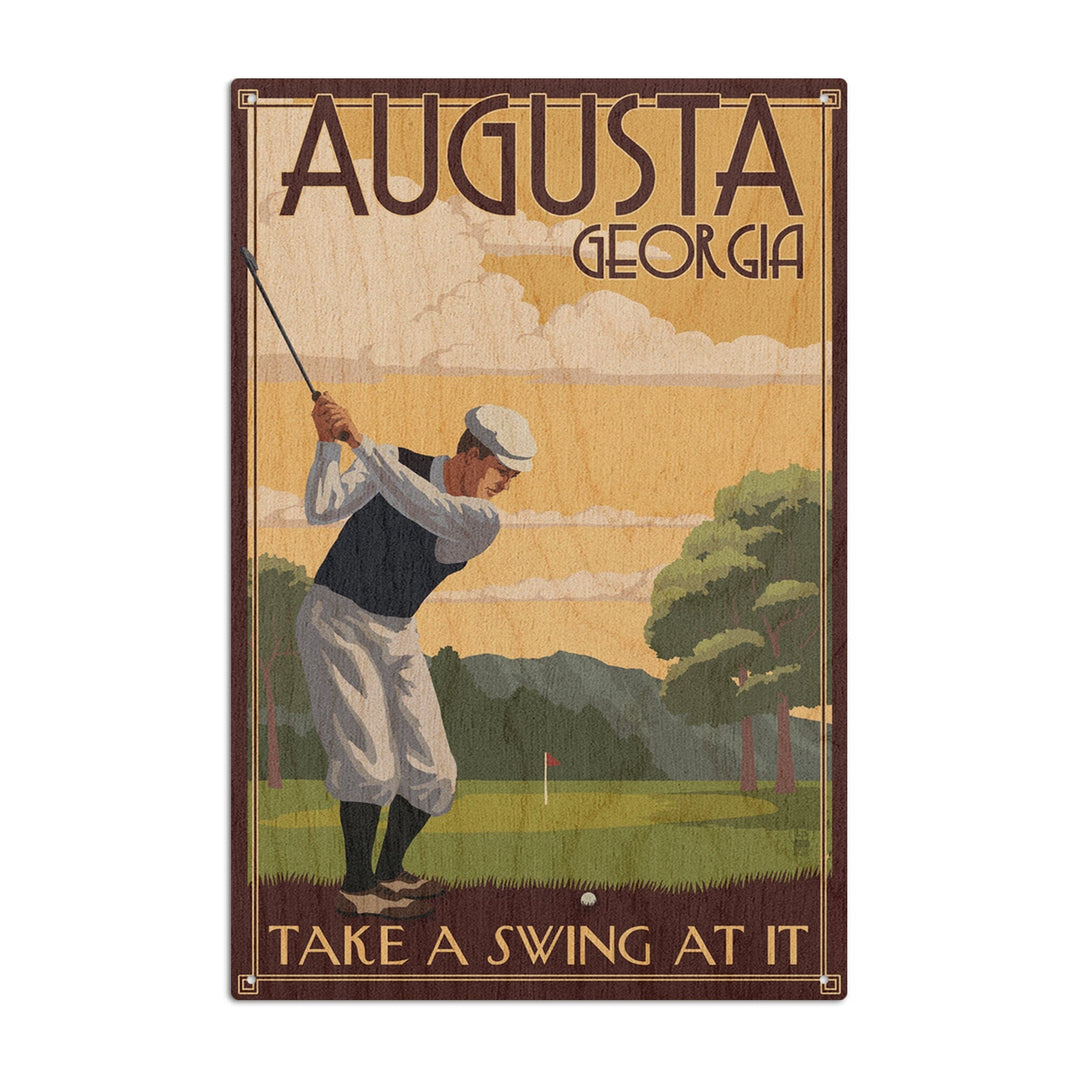 Augusta, Georgia, Take a Swing at It, Lantern Press Artwork, Wood Signs and Postcards Wood Lantern Press 10 x 15 Wood Sign 