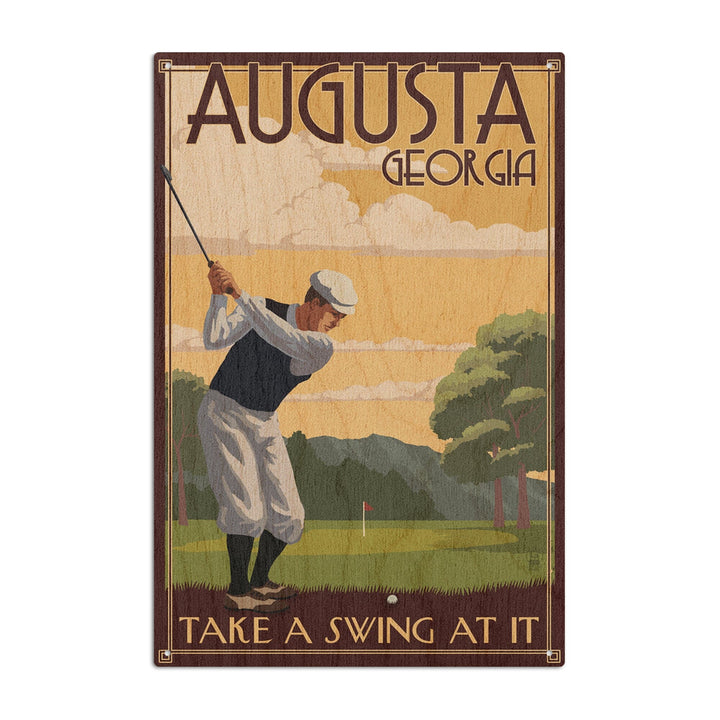 Augusta, Georgia, Take a Swing at It, Lantern Press Artwork, Wood Signs and Postcards Wood Lantern Press 6x9 Wood Sign 