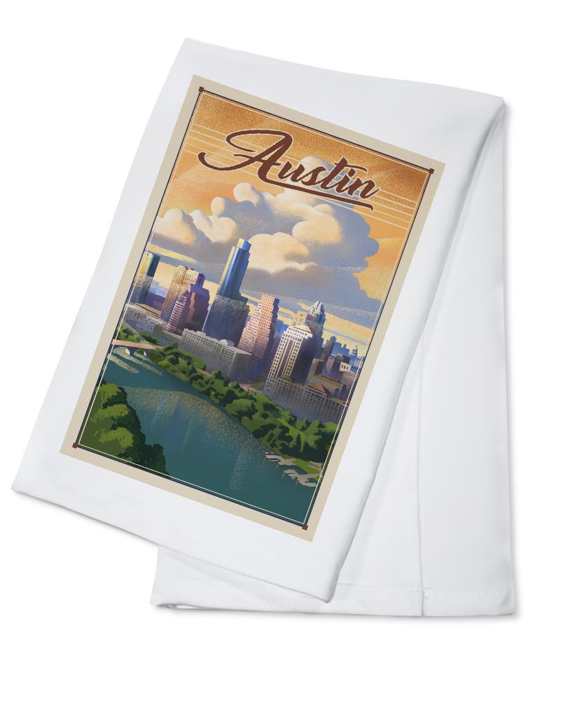 Austin, Texas, Lithograph, City Series, Lantern Press Artwork, Towels and Aprons Kitchen Lantern Press 