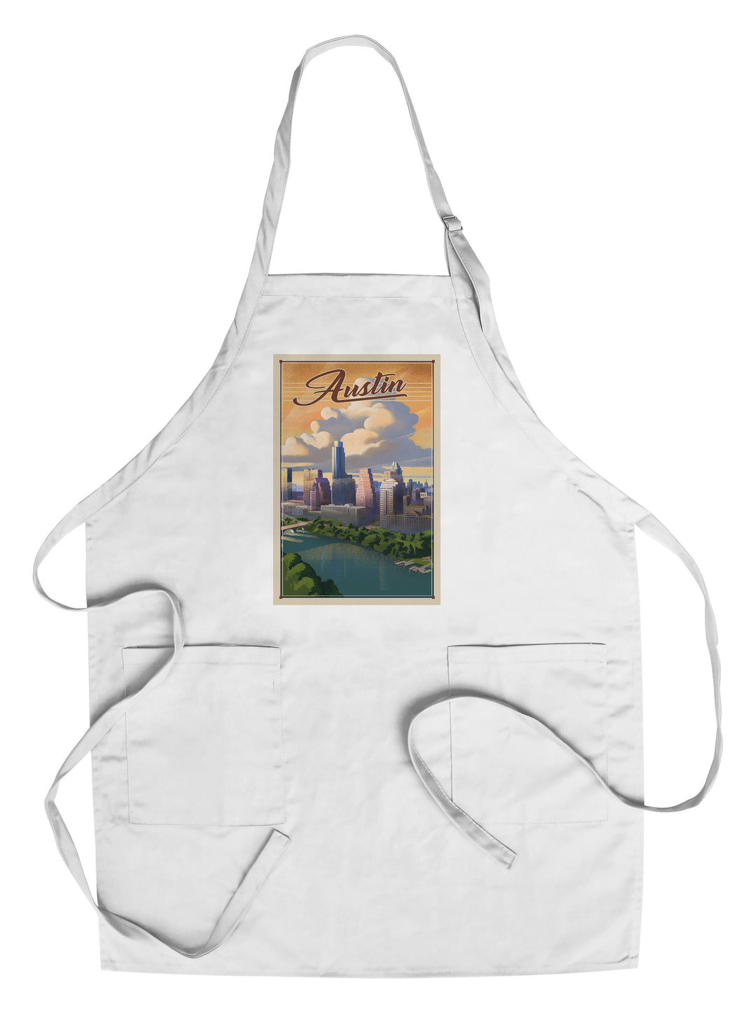Austin, Texas, Lithograph, City Series, Lantern Press Artwork, Towels and Aprons Kitchen Lantern Press Chef's Apron 