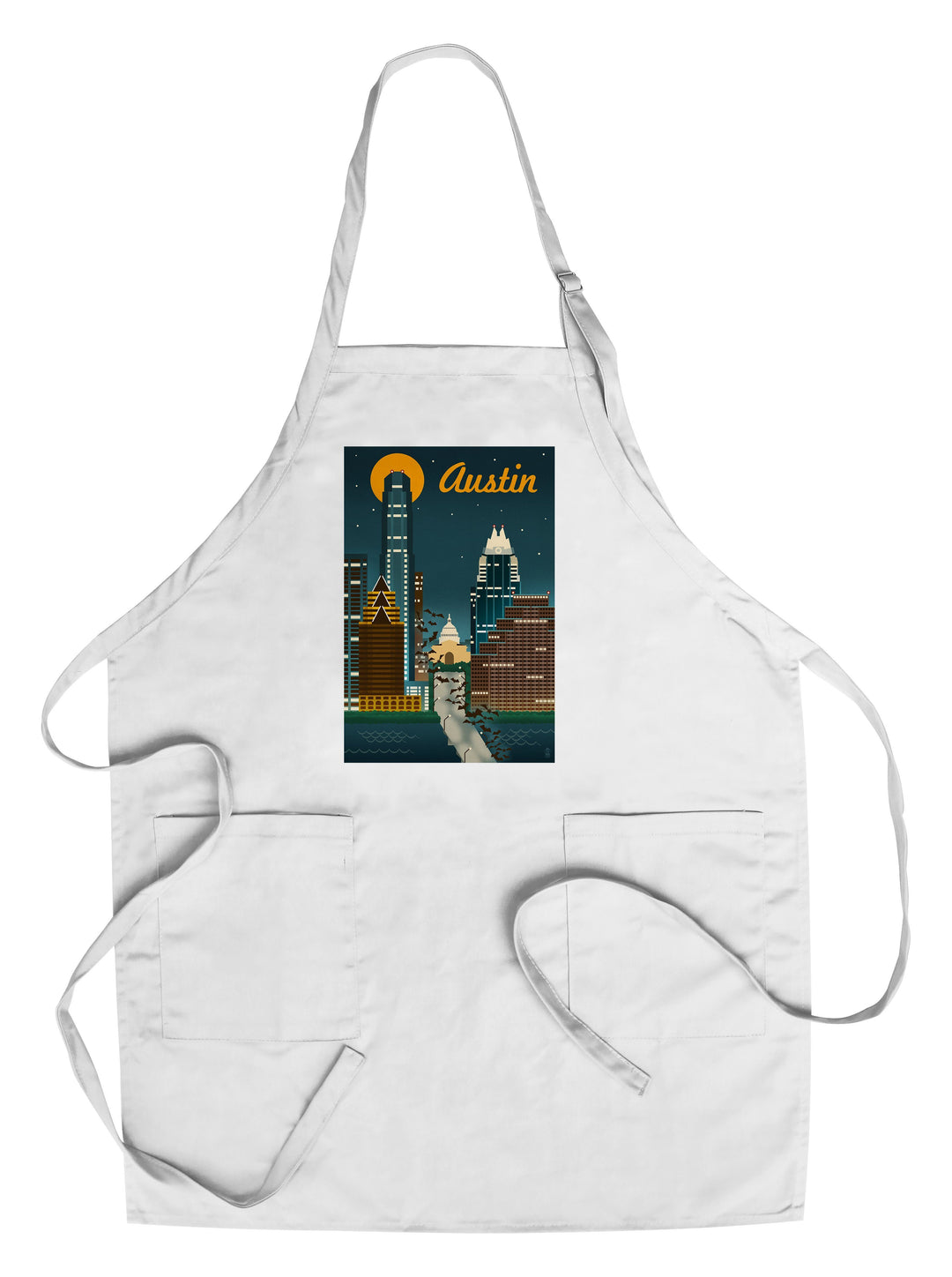 Austin, Texas, Retro Skyline, Lantern Press Artwork, Towels and Aprons Kitchen Lantern Press Chef's Apron 