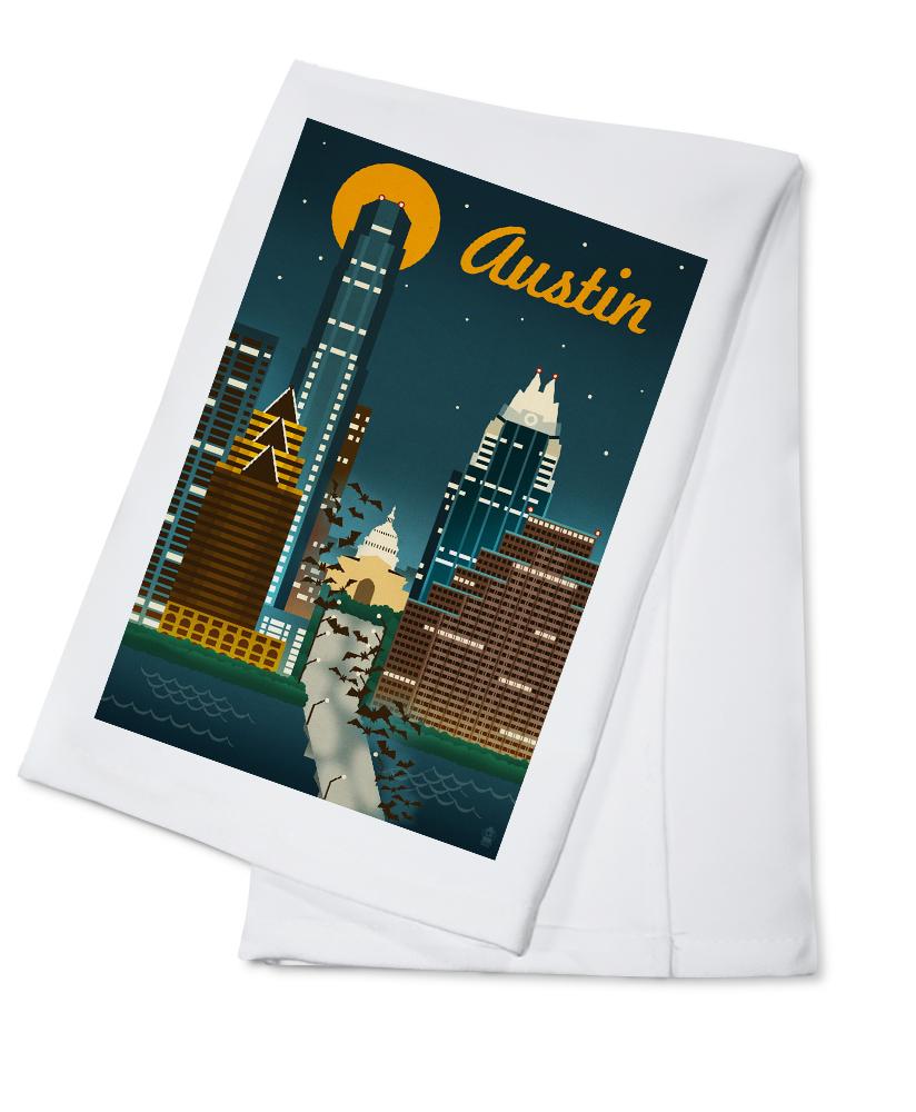 Austin, Texas, Retro Skyline, Lantern Press Artwork, Towels and Aprons Kitchen Lantern Press Cotton Towel 