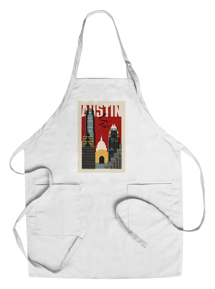 Austin, Texas, Woodblock, Lantern Press Artwork, Towels and Aprons Kitchen Lantern Press Chef's Apron 