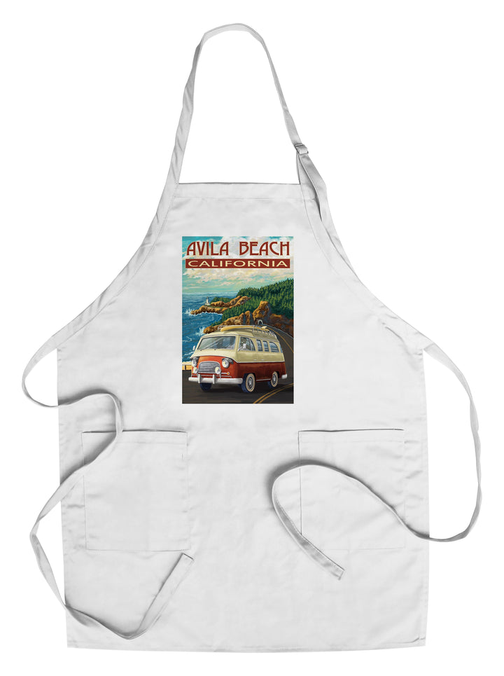 Avila Beach, California, Camper Van, Coastal, Lantern Press Artwork Kitchen Lantern Press Chef's Apron 