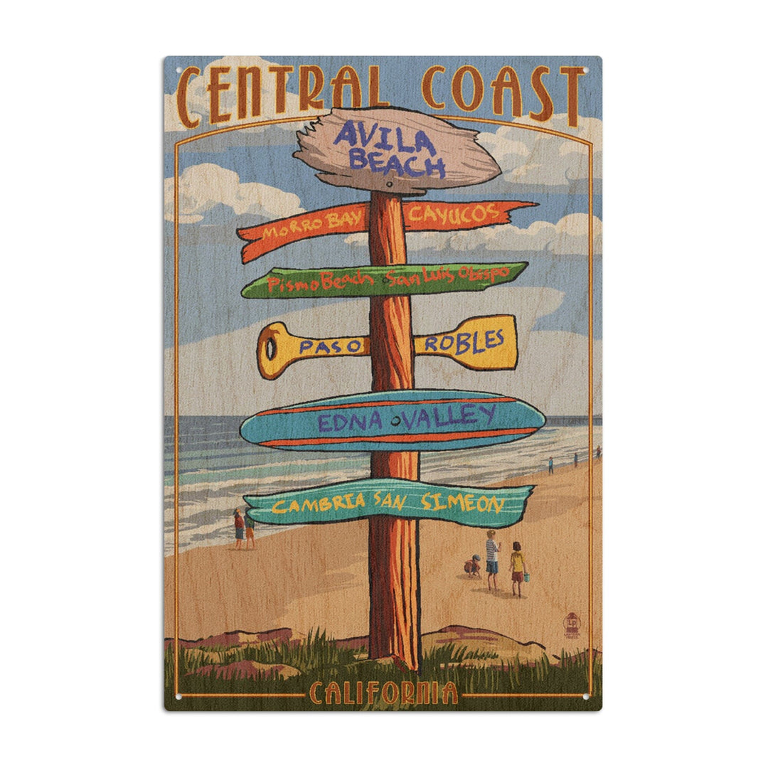 Avila Beach, California, Destination Signpost, Beach, Lantern Press Artwork, Wood Signs and Postcards Wood Lantern Press 10 x 15 Wood Sign 