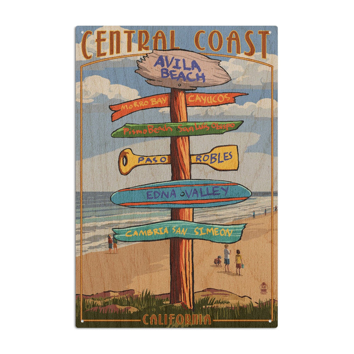 Avila Beach, California, Destination Signpost, Beach, Lantern Press Artwork, Wood Signs and Postcards Wood Lantern Press 10 x 15 Wood Sign 