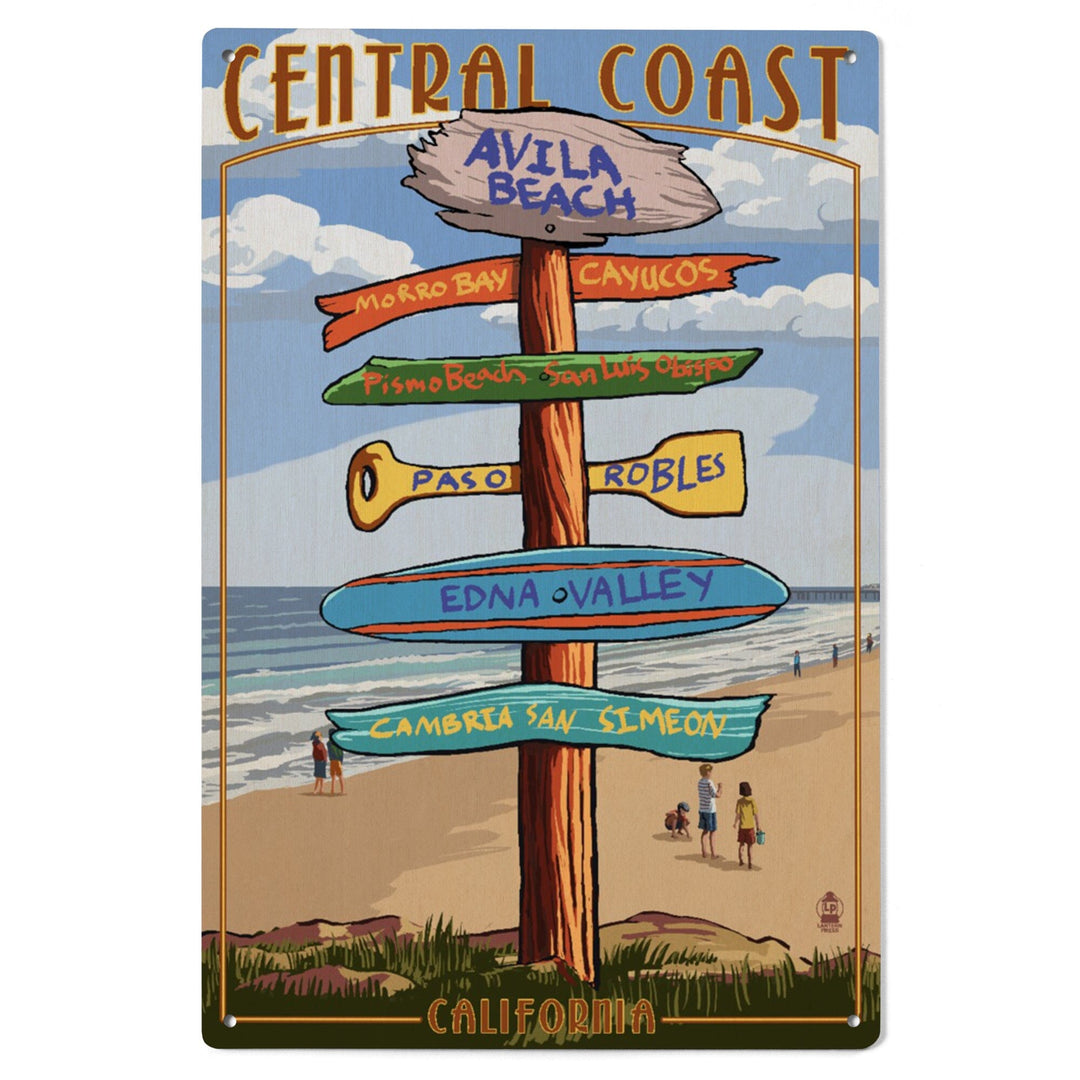 Avila Beach, California, Destination Signpost, Beach, Lantern Press Artwork, Wood Signs and Postcards Wood Lantern Press 